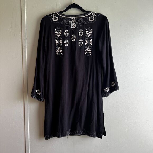 Monoreno Black White Embroidered Tunic Dress Tassel Boho Lightweight - Small - Picture 4 of 8